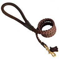 Braided Leather Dog Leash with Round Handle Braided Leather Dog Leash with Round Handle